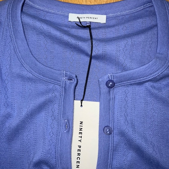 NINETY PERCENT Organic Cotton Pointelle Crew Neck Cardigan - Picture 3 of 3